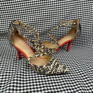 LAMB L.A.M.B Gwen Stefani Snake Print Pointed Toe Pump Heels Red Black Tan Sz 7